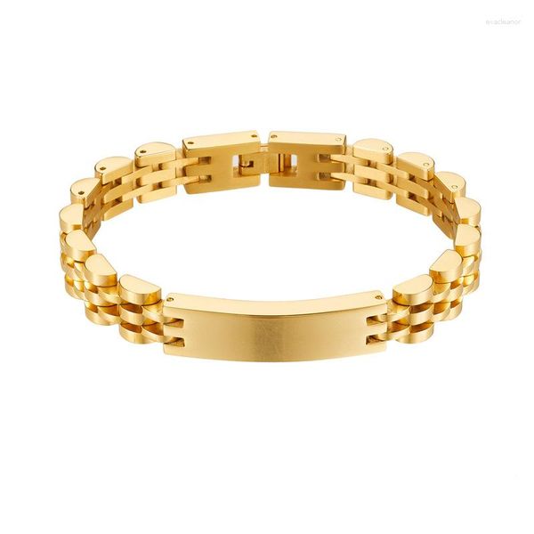 Brazalete de acero inoxidable, correa de reloj, cadena de eslabones, pulseras para hombre, pulsera de mano de Color dorado, longitud ajustable, venta al por mayor