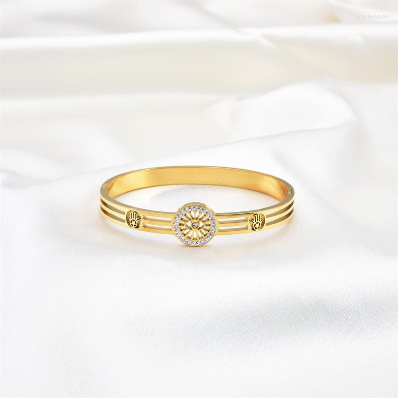 Bangle rostfritt stål vattentät guldfärg charm geometriska armband armband uttalande trendig mode chic handledsmycken kvinnor