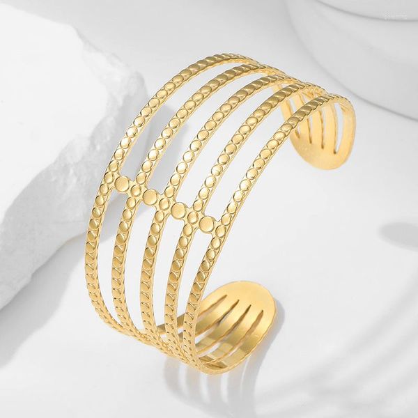 Bracelet en acier inoxydable, larges et magnifiques lignes géométriques pour femmes et filles, tendance, réglable, bijoux, cadeau de fête