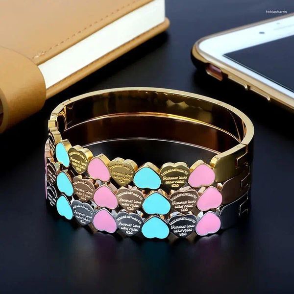 Brazalete de acero inoxidable ancho pulsera de lujo con dulce corazón encanto chica puños pulsera boda mujer día de San Valentín