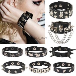 Bangle Star Spike Leather Bracelet Mens Polsband Dames Punk Rock Bangle Goth Sieraden Leer Verstelbare cosplay Emo Gothic AccessorishL231220