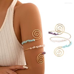 Bracelet manchette en pierre avec perles en spirale, bracelet ouvert pour femmes, filles et adolescentes