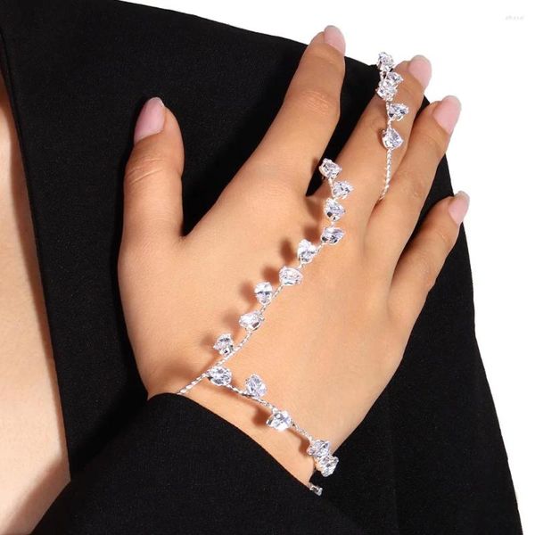 Brazalete Stonefans Cubic Zircon Gota de agua Pulsera de palma Brazalete Joyería de mano Hecho a mano Boda nupcial abierta flexible