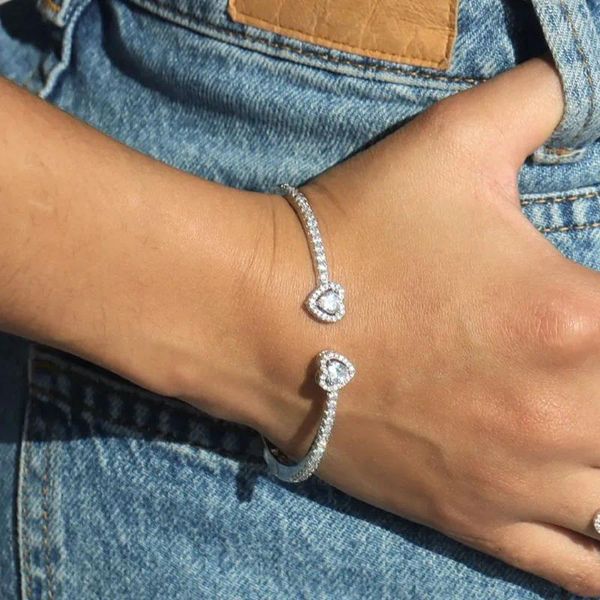 Brazalete Stonefans Ins Pulsera de moda Joyería en forma de corazón para mujeres Metal Cristal Abierto Boda nupcial Regalo de mano