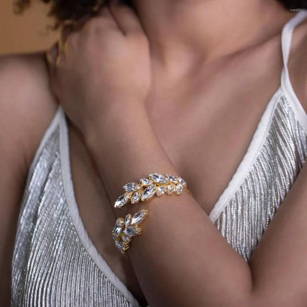 Bracelet Stonefans luxe cubique Zircon ouvert manchette Bracelets en gros Ins mode feuille Bracelet mariage mariée main bijoux