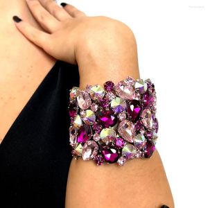 Bracelet Stonefans violet cristal exagéré bracelet de mariage pour les femmes INS mode géométrique strass robe bijoux à la main