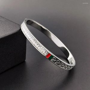 Bangle -stijl ingelegde rechthoekige zirkon groen rood matching armband dames ovale bruiloft verloving mode juwelen