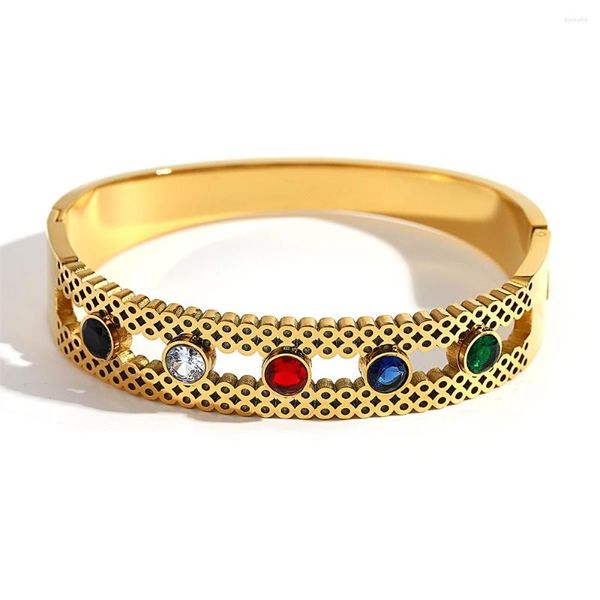 Brazalete de muñeca de acero inoxidable de cristal elegante de brazalete para mujeres pulseras de oro huecas de lujo joyas de encanto impermeable