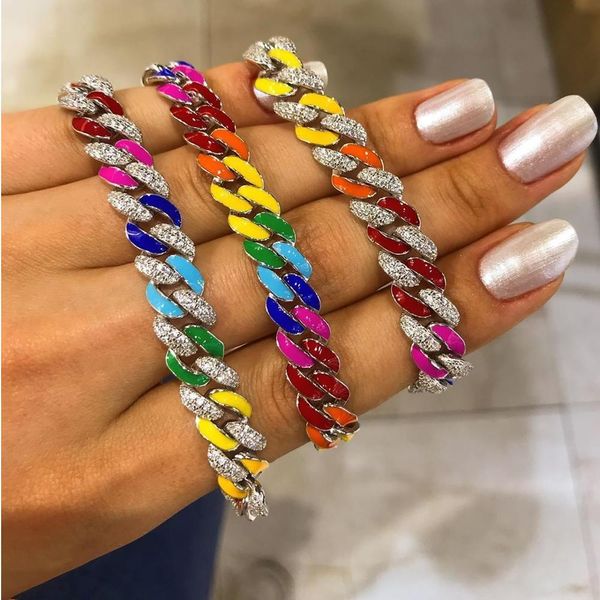 Bracelet été vente chaude bijoux colorés néon arc-en-ciel émail glace sur cz 11mm Miami chaîne à maillons cubains femmes bracelet