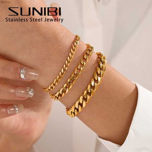 Bangle Sunibi roestvrijstalen armbanden voor vrouwelijke mannen 4 mm/6 mm/8 mm charmes Cubaanse kettingarmbanden mode sieraden groothandel/dropshippingl240417