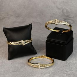 Bangle Sunspicems Fashion Dubai Set di braccialetti sottili per le donne Gioielli da sposa arabi in cristallo color oro per bambini Regalo da sposa Raym22