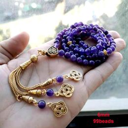 Bracelet Tasbih 2021 Améthystes violettes naturelles 99 perles bracelet islamique Eid cadeau or gland pour femmes chapelet perle musulman turc bijoux