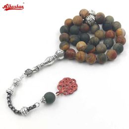 Bracelet Tasbih naturel jaspe rouge Picasso pierre 33 perles bracelet accessoires musulmans Eid ADHA à la main bijoux islamiques turcs