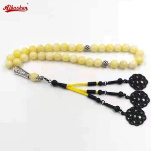 Bracelet Tasbih Collier musulman en jaspe citron naturel avec pompon en métal noir 33 perles bracelet accessoires islamiques bijoux de mode