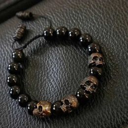 Bangle Terrifiant Skull Black Perles Black Vintage Style Charming Mens Statement Steampunk Gothic Womens Fashion Bijoux Accessoires Q240522