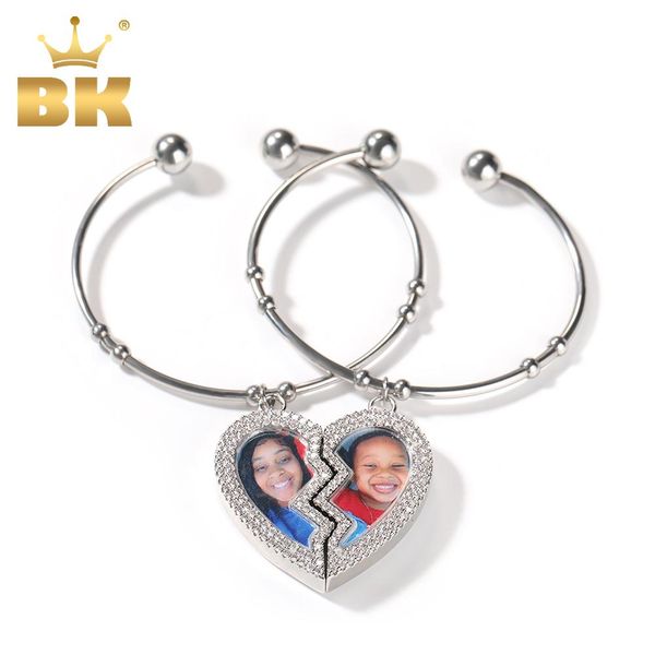 Bracelet The Bling King Kobe en acier inoxydable bracelet Diy Broken Heart Magnetic Photo Pendant deux photos Iced Out CZ Family Family Lover's Gift