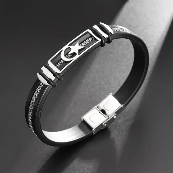 Brazalete Las estrellas Pulsera de moda Pulsera con dijes para hombres Timón acanalado negro Enlace de malla de silicona insertado en punk