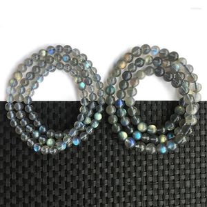 Bracelet trois lèvres en labradorite naturelle brillante, perles lisses et amples de 6 à 8mm, bracelets extensibles