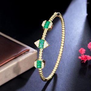 Bangle Three Graces Fashion Green Cubic Zirconia Gold Color Luxury Party Open Cuff For Women Trendy Banquet Costume Sieraden B058