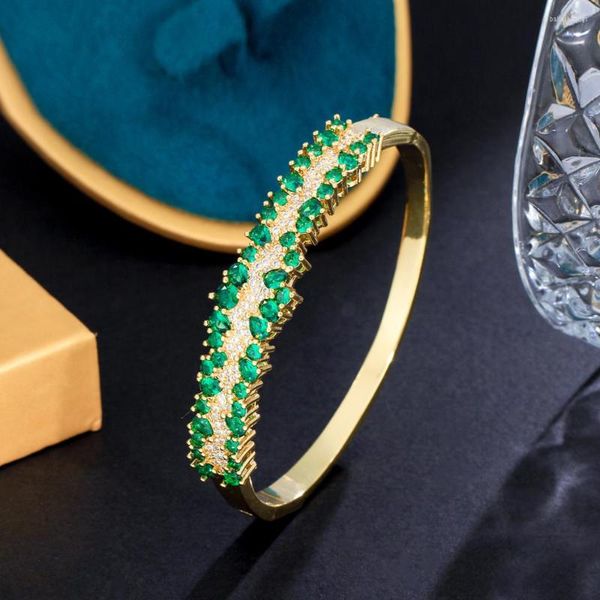 Brazalete ThreeGraces de lujo verde Zirconia cúbica Color dorado fiesta para mujer moda nigeriana vestido de graduación accesorios de joyería B062