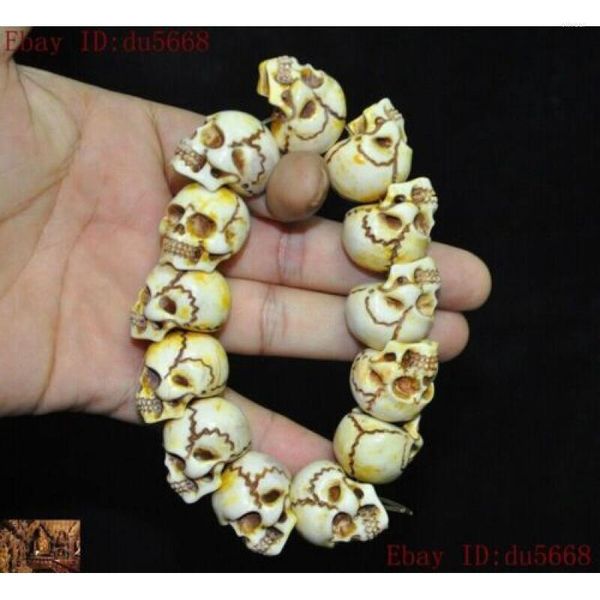 Bangle Tibet Mahakala Skull Dead Head Statue Buddha Beads Pulsera