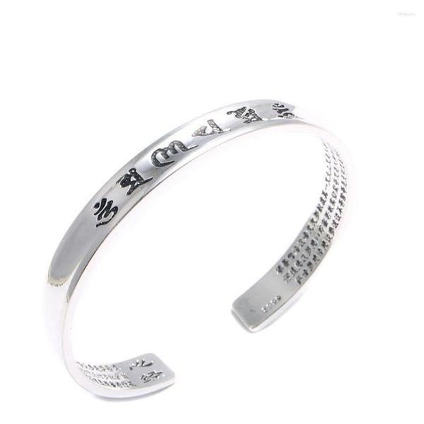 Bangle Tibetan Silver talló el corazón de Prajna Paramita Sutra para hombres Mujeres Om Mani Padme Hum Bracetbangle Jewelry