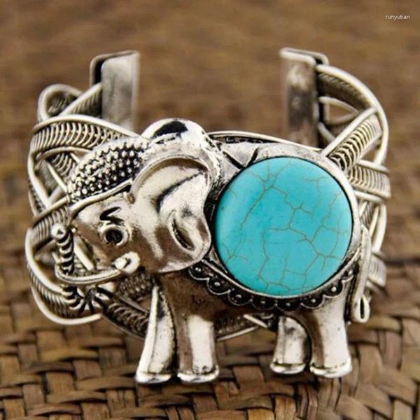 Bangle Style Tibétain Stone Natural Turquoise Elephant Cuff Bracelets Bijoux Luck