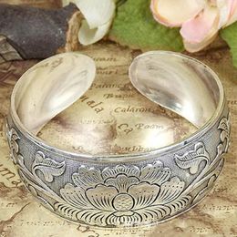 Bracelet tibétain couleur argent fleur pour femmes, beau Bracelet pivoine, manchette, bijoux à main