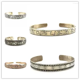 Bangle Tibetan White Metal Copper Mantras Open Cuff huit bracelets de bon augure BB-426