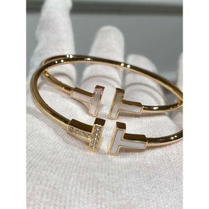 Bangle Tiffanyism Armband Double t Female Galvaniseren 18k Rose Gold White Fritillaria Volledige Diamond Shaped Open Live Broadcast G1JS