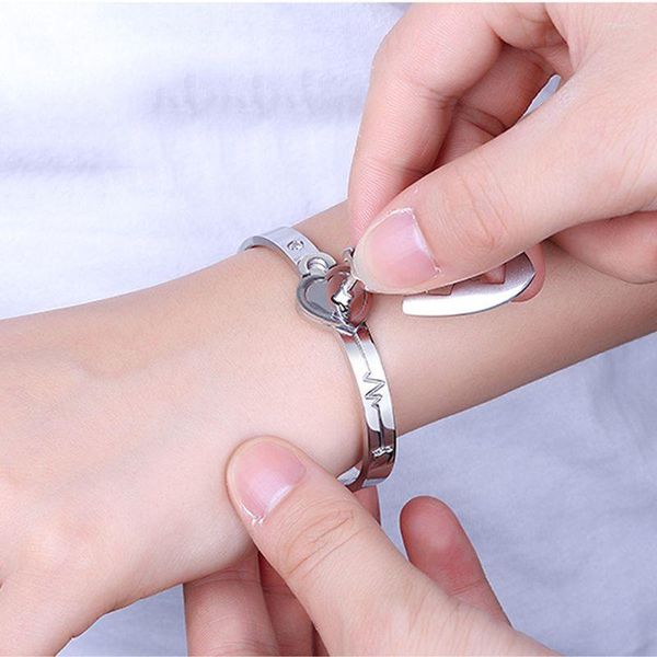 Brazalete de titanio rompecabezas pareja corazón cerradura llave pulsera collar amante conjunto de joyas