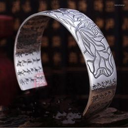 Bangle titanium zilver zwarte Tibetaanse armband lotus gesneden religieuze sieraden armbanden voor loyale toewijding vrouwen mannen