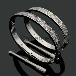 Bangle Titanium Staal 3 Rij Vol Diamanten Armband Mode Vrouwen Mannen Chirstmas Bangle Armbanden Afstand Sieraden Gift met fluwelen tas J0710