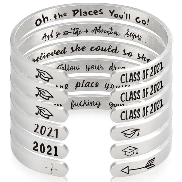 Bracelet en acier titane avec lettre citation Oh les endroits où vous irez suivez vos rêves bijoux de cadeau d'anniversaire de remise des diplômes