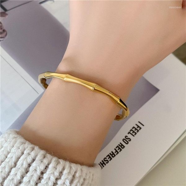 Bracelet Titane Acier Géométrique Bambou Design Moderne Or Luxe Haute Qualité 18K Plaqué Charmes Pour Ne Pas Se Faner