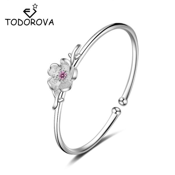 Bracelet Todorova manchette fleur Bracelet Femme charme réglable rose cristal cerisier fleur bracelets Style coréen pour les femmes