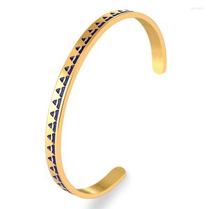 Bracelet de qualité supérieure en émail bleu, manchette fine, couleur or Rose, bracelets en acier titane, Design géométrique classique, cadeau de noël