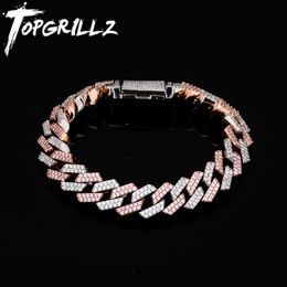 Armreif TOPGRILLZ 14 mm Big Box Verschluss Miami Cuban Link Armband Gold Silber Farbe Iced Out Kubikzircon Rock Hip Hop Stil Herrenschmuck