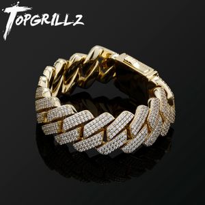 Bracelet TOPGRILLZ Bracelet pour hommes 20MM 3 rangées de zircone chaîne à maillons glacé Micro Pave CZ chaîne cubaine Hip Hop bijoux de mode pour cadeau 230908