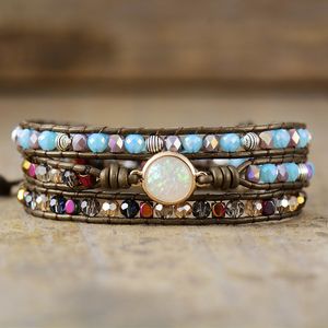 Bangle Trendy Bling Crystal Resin Opal Center Stone Multilayers Strand Wrap Armband Teengirls Boho-chic Lederen Sieraden 230620