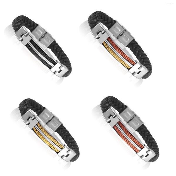 Brazalete Diseño de moda Pulsera suave de cuero para hombres Botón de acero inoxidable negro Mujeres Hombres Pulseras Regalo de joyería del día de San Valentín