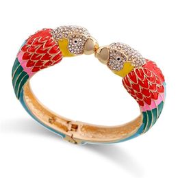 Bracelet tendance double têtes d'ara émail manchette bracelet déclaration bracelet pour femmes plaqué or animal perroquet bracelet Pulseira 3328 2705