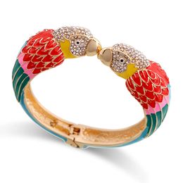 Bracelet tendance double têtes d'ara émail manchette bracelet déclaration bracelet pour femmes plaqué or animal perroquet bracelet Pulseira 3328 231027