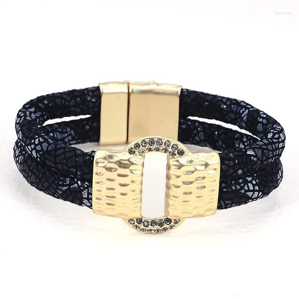 Pulseira na moda jóias cor de ouro chapeamento cristal charme feminino fecho magnético pulseiras pulseira de couro para mulheres encantos presente