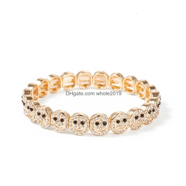 Bracelet Trendy Happy Forme Perles Bracelets Pour Femmes Or Couleur Plaqué Zircone Élastique Bracelets Luxtury Cadeau Bijoux Drop Deliv Dhfur