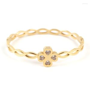 Brazalete Trendy Hollow CZ Crystal Brazaletes de acero inoxidable para mujer Ladies Fashion Lucky Trébol de cuatro hojas Pulsera Jewelry GiftsBangle Kent22