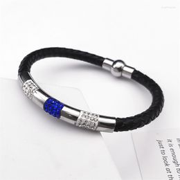 Bangle Trendy Rhinestone PU Leather geweven gevlochten armbanden roestvrijstalen magnetische clasp polsband pulseras sieraden BS954301