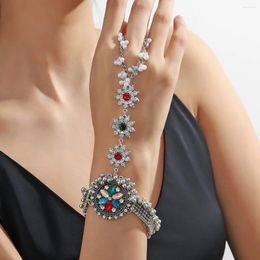 Armreif Trendy Vintage Kristall Blume Quaste Kette Ring Armband Sets Frauen Luxus Perle Verbunden Finger Charme Armbänder Schmuck