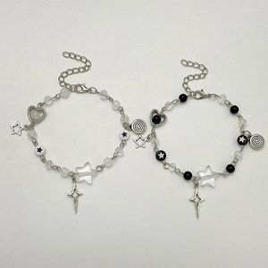 Brazalete de moda Y2K, pulseras de pareja para mujer y niña, colgante de guitarra con pentagrama hueco, pulsera con cuentas, regalo de joyería para amigos