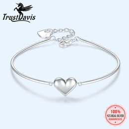 Brazalete TrustDavis lujo 925 plata esterlina moda romántica corazón curva pulsera para mujeres boda día de San Valentín joyería fina DA2319